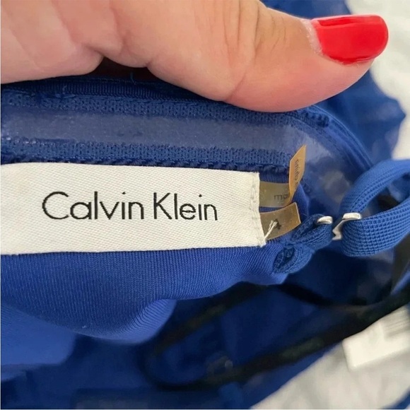 Calvin Klein Blue Pleated mesh Dress - Picture 6 of 7